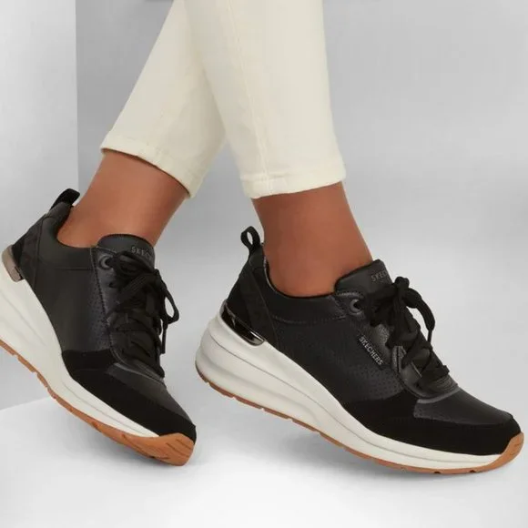 SKECHERS size 8 Street LA womens Wedge sneakers Billion Subtle Spots shoes black - Picture 2 of 4